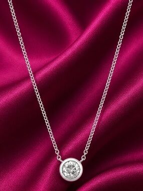 Bony Levy ‘Petite Bezel’ Diamond Solitaire 18k White Gold Necklace. Brand new!